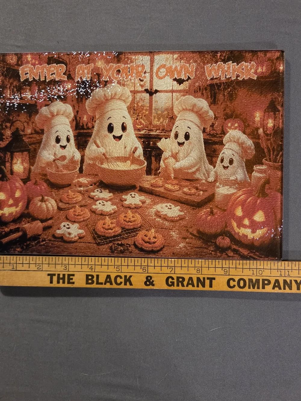 Halloween Ghost Bakers Glass Cutting Board 8x11 Enter at Your Own Whisk